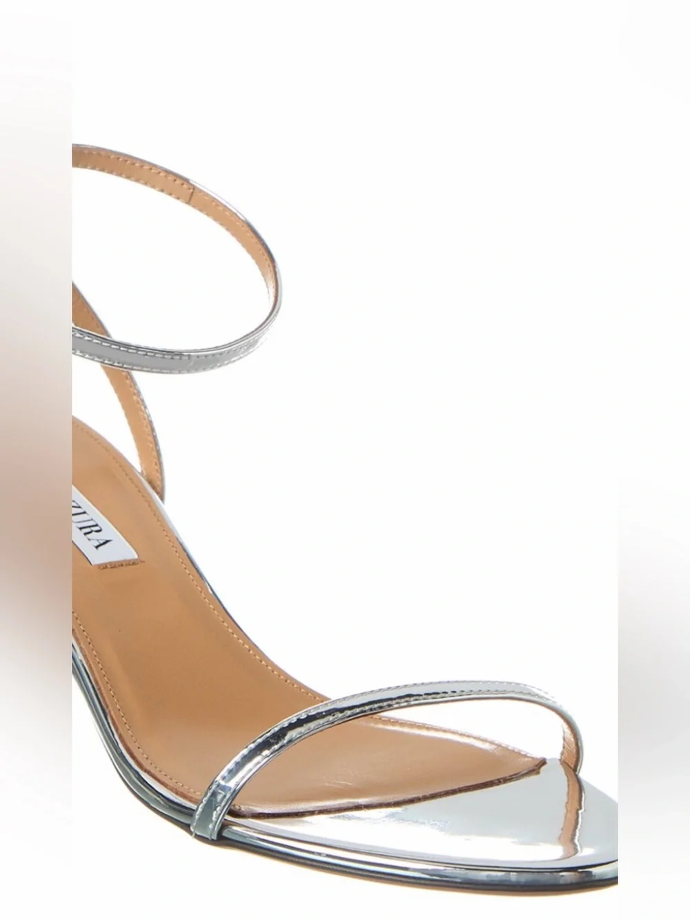 Aquazzura Deneuve Bow 50 Silver Metallic Ankle-Strap Block Heel Sandals Size 37